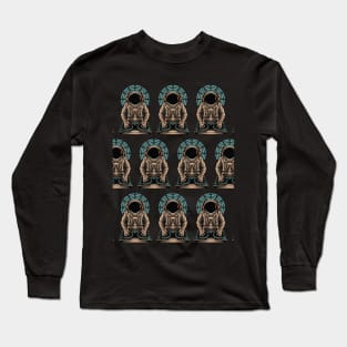 DJ astronaut playing at a party in space pattern black Long Sleeve T-Shirt